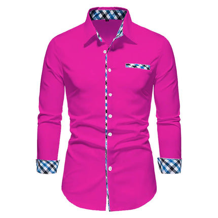 2023 Men's Hot Selling Business Office Long Sleeve Solid Color Spliced Shirt Outdoor Street Leisure High Quality Fabric Polo Top
