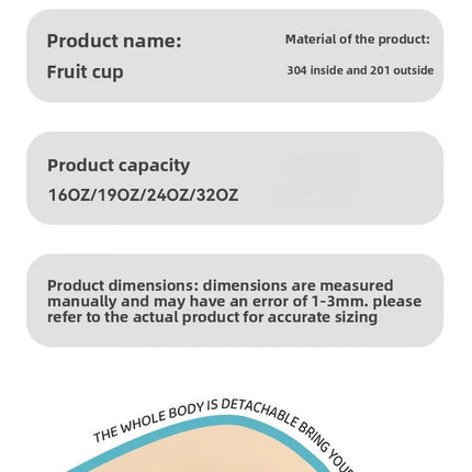 16/19/24/32oz Thermos Cup Fruit Mug Kids Straw Cup Vacuum Flasks Stainless Steel Travel Thermal Water Bottles