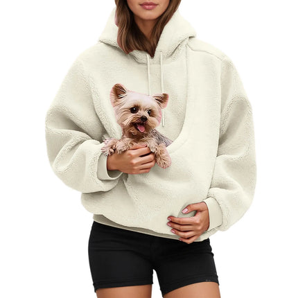 Solid color Women's Kangaroo Hoodie Blackley Sweatshirt with Pet Pocket Cat Carrier Comfortable Unisex Hooded Sweatshirt