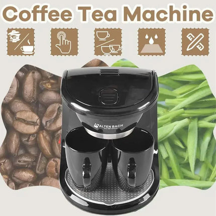 220V 450W Household Electric Steam Drip Coffee Maker Automatic Dual Cup Coffee Machine Dual-use American Coffee Tea Machine
