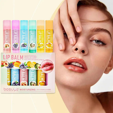 6PCs Natural Fresh Fruit Lip Balm Set Winter Moisturizing Lip Oil Long-Lasting Glossy Nourishing Lipstick Dry Lip Care Makeup
