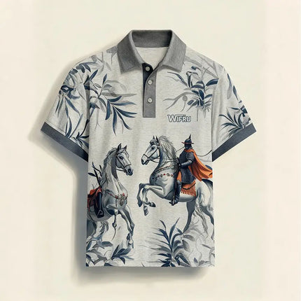 2026 New Men's Retro Equestrian Print Polo Shirt Comfortable Summer Outdoor Vacation Style Top WIFRU Casual Fashion Menswear