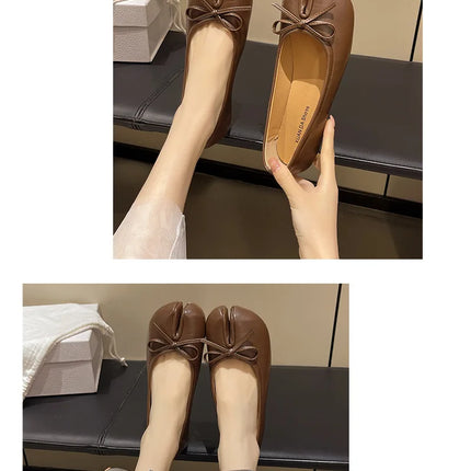 Summer Women's Bowknot Flat Tabi Ninja Shoes Pig Toe Slippers Lazy Person Horse Hoof Shoes Women Split Toe Mocassines Loafers