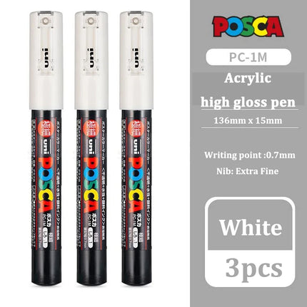 3pc UNI POSCA Marker Pen,White rotulador permanente Black Acrylic Graffiti PC 1M 3M 5M POP Pen For Glass Ceramic Leather Fabric