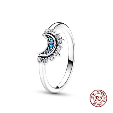 New 925 Silver Sun and Moon Love Princess Zircon Oxide Enamel Heart Love Ring Fashion Fine Jewelry For Women Gift Hypoallergenic