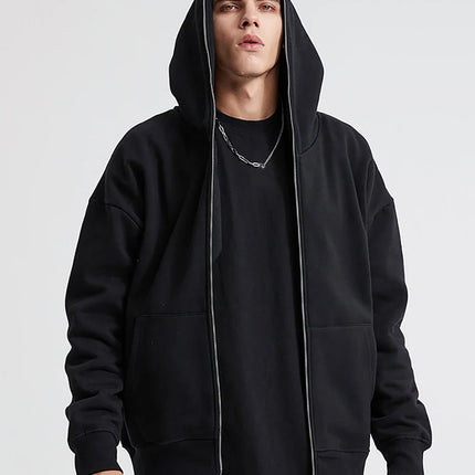 Autumn winter casual wear zippered hooded sweatshirts black grey blue hip hop street single breasted sweatshirts