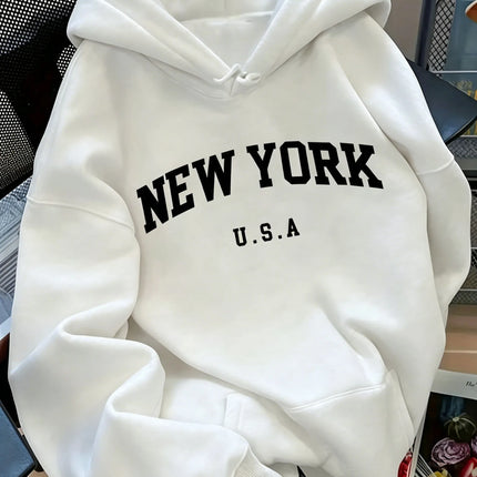 Men Women New York USA Graphic Hoodie  Loose Sweatshirt Vintage Streetwear Casual Soft Fleece Hooded Pullover Autumn Daily Wear