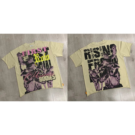 2026 New Style Cotton T-Shirt Short Sleeve Full-Printed Digital Print Men Women Couple Street Hip Hop Hooded Top
