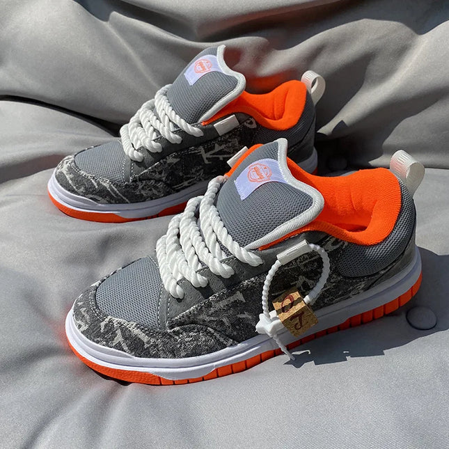 Large Size Men Volcano Gray Low-top Thick Big Tongue Sports Shoes Women Couple Versatile Trend Leisure Skateboarding Shoes