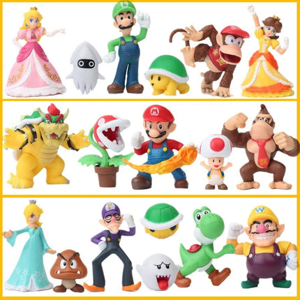 12-18pcs/set Super Mario Bros PVC Action Figure Toys Dolls Model Set Luigi Yoshi Donkey Kong Mushroom for Kids Birthday Gifts@