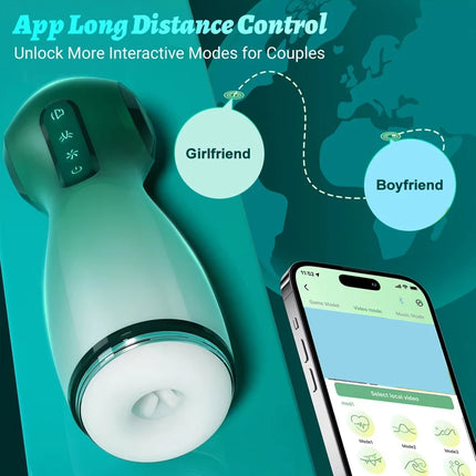 Smart APP Control Pleasure Cup for Men 6 Suction Clamp Vibration Modes Voice Interaction 9 Patterns Magnetic Charging Tech Toy