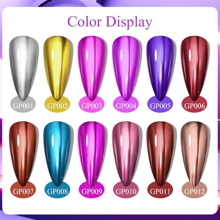 MEET ACROSS 8ml Glass Bottle Metallic Nail Polish Super Silver Gold Mirror Effect Nail Art Polish DIY Manicure Without Lamp