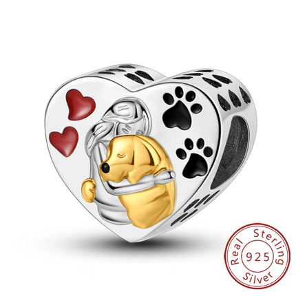 Original 925 Sterling Silver Charm Beads Love Heart Family Charms Pendant Fit Bracelet Charm Women DIY Jewelry Gift