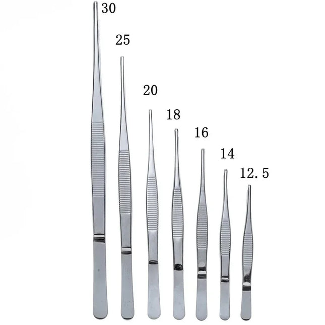 Stainless Steel 430/304 Anti-Iodine Medical Tweezers Long Straight Forceps 12.5cm-30cm Straight Head Elbow Thickened Medical Tools