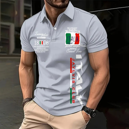 Hot selling summer men's polo golf sport Italian letter print comfortable and breathable polo shirt outdoor casual top