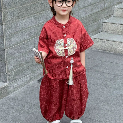 Fashion Baby Tang Costume Tops Pants Two-piece Set Boy Outfit Casual Children's Sets Summer Tweens Boys Hanfu Suit Kids Clothing