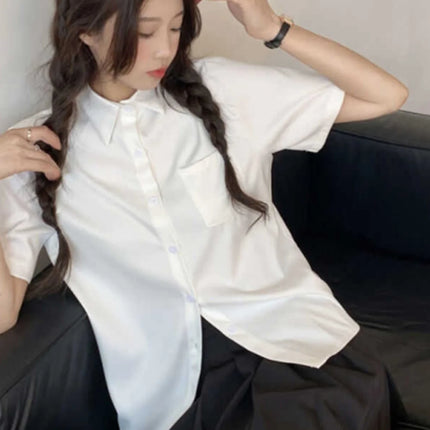 Summer White Loose Fit Shirt American Versatile Salt Series All-Match Pure Color Simple Slimming Student Top Women's Fashion