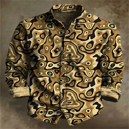 New psychedelic mandala 3D printed men's shirt with colorful gradient collar and long sleeved casual shirt