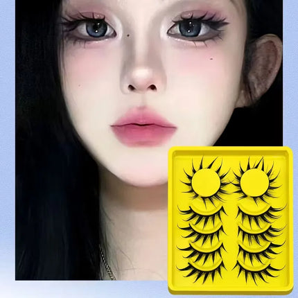 6 Pairs Cartoon Eyelashes Cat Eye Eyelashes 3D Natural False Eyelashes Fluffy Soft Crossed Smart Natural Eyelash Extension Makeu