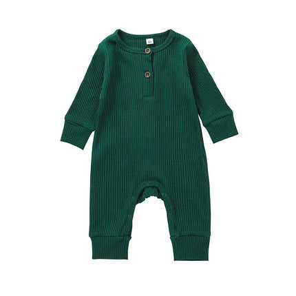 0-24months Newborn Baby Button Romper Solid Color Knit Ribbed Jumpsuit For Infant Boys And Girls Spring Autumn Long Playsuit