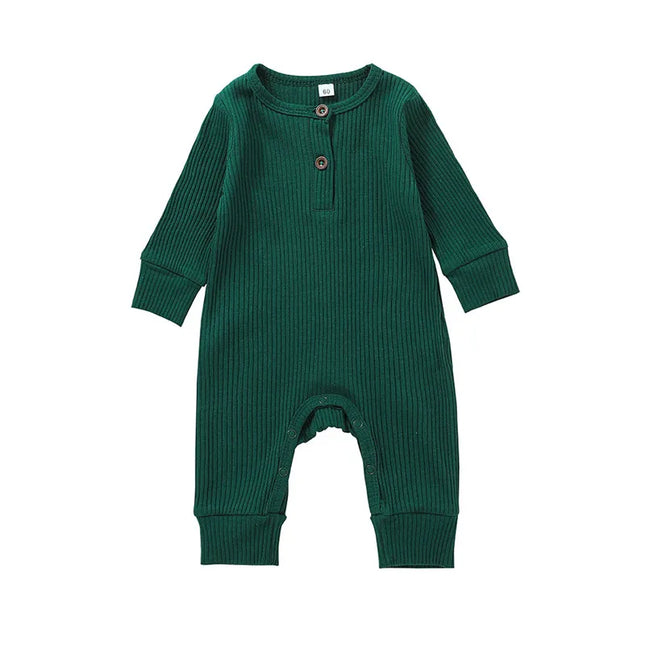 0-24months Newborn Baby Button Romper Solid Color Knit Ribbed Jumpsuit For Infant Boys And Girls Spring Autumn Long Playsuit