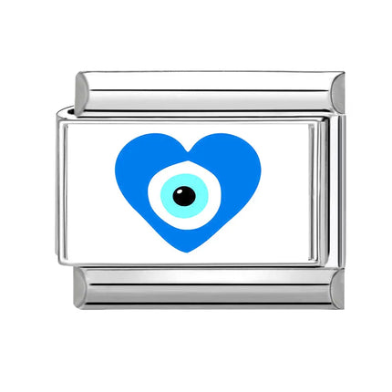 2025 New Vintage Devil Eye Blue Heart Italian Charms Link 9mm Golden Modular Bracelet Stainless Steel DIY Gift Jewelry Wholesale