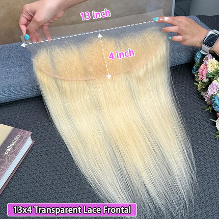 13x4 Transparent Lace Frontal #613 Blonde Color Straight Human Hair Bleached Knots Preplucked Invisible Lace Closure Virgin Hair