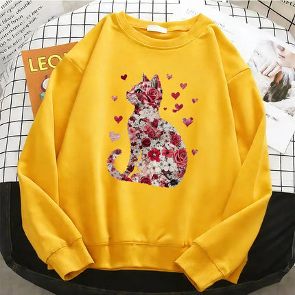 Love Cat Gothic Womens Solid Hoodies Basic Warm Fleece Sweatshirt Soft Breathable O-Neck Pullover Casual Female Clothes
