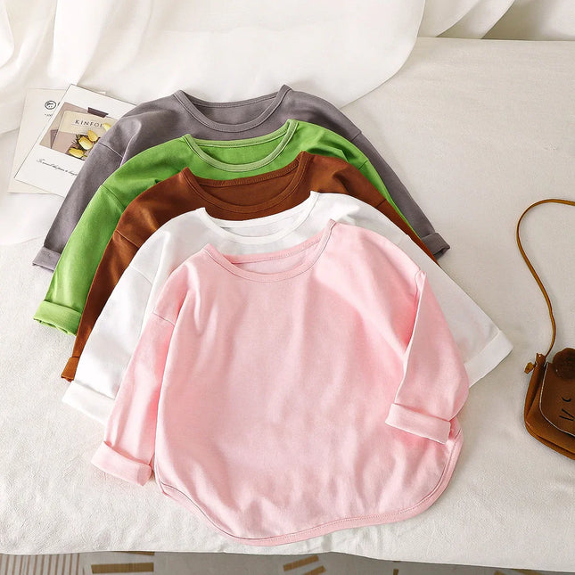 Baby Boys Basic Tee Long Sleeve T-shirts Pure Cotton Baby Girl Tops Kids T-shirt Cotton Spring Tee Shirts Baby Boy Clothes Tees