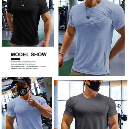 Muscle Training Compression T-shirt Man Running Dry Fit Tee Plain Color Plus Size Gym Men's T-shirts Sports Men Tops Sweatshirt