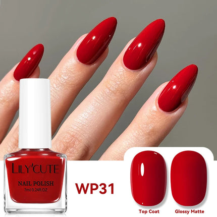 LILYCUTE 7ml Water-based Nail Polish Red Glitter Sequins Long Lasting Quick Drying No Need of Lamp to Cure Vernis for Nails