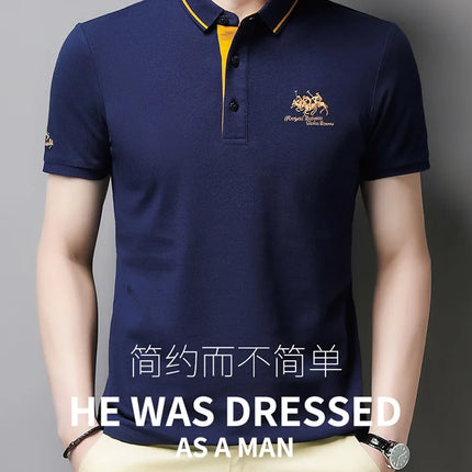Summer New Men's Embroidered Polo Collar 100% Cotton Short-Sleeved Polo Shirt Fashion Solid Color Casual Top T-shirt M-4XL