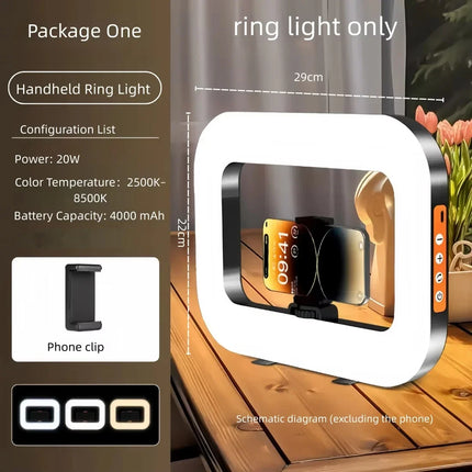 Portable Handheld LED Ring Fill Light USB Rechargeable Selfie Lamp for Phone Camera Makeup Live Broadcast Tiktok YouTube Video