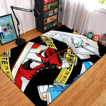 Fashion Shoes Sneakers Logo Print Carpet Rug for Living Room Corridor Bedroom Machine Washable Kid Room Play Floor Mat Gifts