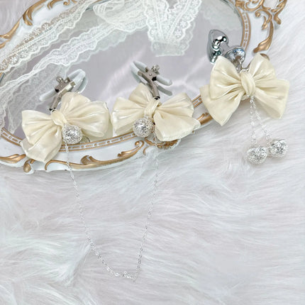 Pink Streamer Bow Anal Plug Nipple Clip BDSM Cosplay Cuet Buttplug Dildo Vaginal Anal Stimulation Sex Toy for Women Adult Game