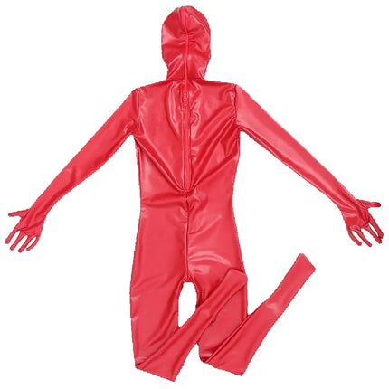 Men Faux Leather Full-Body Bodysuit Zentai Catsuit Unitard Hip Zip Cosplay Jumpsuit Unique Costumes Adult Corset-Style One-Piece