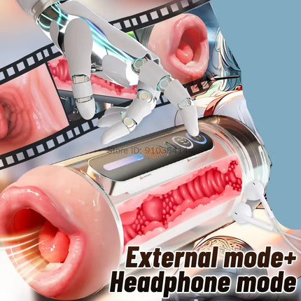 Automatic Double-Head Penetration Male Masturbator Mouth Vagina Vibrating Voice Blowjob Moaning Pocket Pussy Sex Toys for Men 18