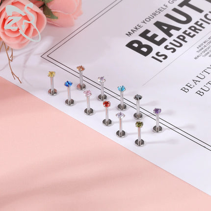 ZS 6-13PCS/LOT 16G Stainless Steel Lip Labret Piercing Set Crystal Monroe Lip Stud Ear Tragus Helix Cartilage Piercing 6/8/10mm