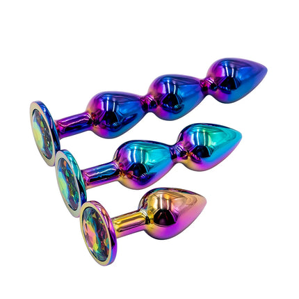 Colorful Anal Plug Rainbow Butt Plug Metal Anal Sex Toys Dildo Anal Beads 3 size for Choice Sex Toys Drop Shipping