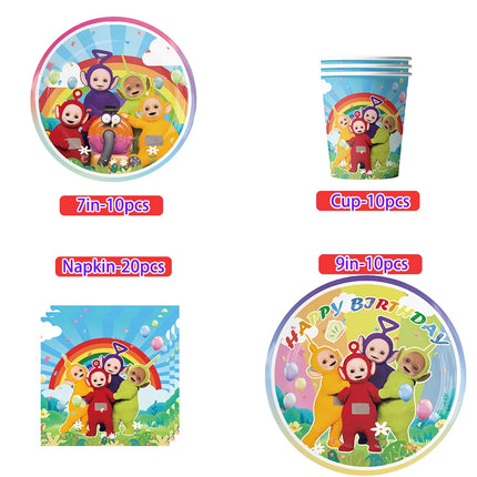 Teletubbies Theme Birthday Party Decoration Animation Plates Tablecloth Balloons Cake Decoration Kids Birthday Party Supplies