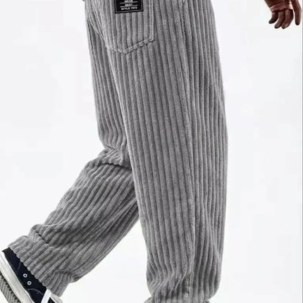 Men'S Corduroy Straight Leg Pants with Drawstring Waist, Pockets, and Logo Design - Stretchy, Casual Fit for Everyday Wear
