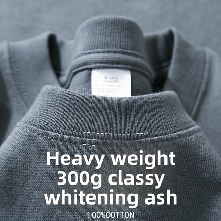 Summer Light Blue 300g Heavy Cotton Short-sleeved T-shirt Loose Men's and Women's Casual Half-sleeves Tee