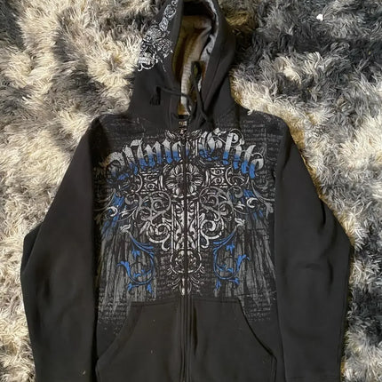 Woman Hoodie Y2K Cyber Grunge Emo Zip Up Sweatshirts Vintage Graphics Print Kpop Aesthetic Gothic Clothes Clothes for Women