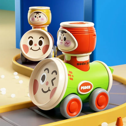 Baby Cartoon Jar Slid Car Press Inertia Small Car Toy Baby Can Play Rotate Toy with Whistle Safe Material Early Education Puzzle