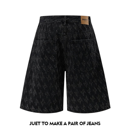 Ummer Men’s Denim Shorts Combine Classic and Fashionable Tattered Designs Straight Fit Loose Black Jeans Y2K High Street Shorts