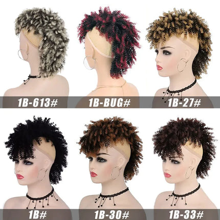 Synthetic High Puff Afro Mohawk Ponytails for Women Mohawk Short Kinky Curly Ponytail Extension Hair Bun with Bangs