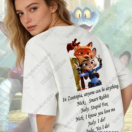 2026 The Zootopia Nick and Judy Couple Loungewear Set Summer Cotton T Shirt With Pajama Pants Oversized Suit Couple Matching Kit