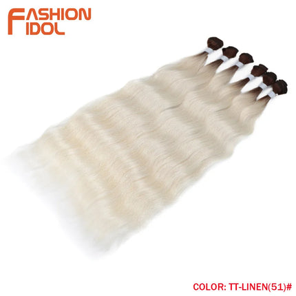 FASHION IDOL Water Wave Hair Bundles Synthetic Hair Extensions Ombre Blonde Hair Weave Bundles 6pcs 20" High Temperature Fiber