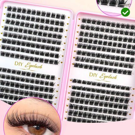 DIY Eyelash Extension Kit Eyelash Book, 384 Clusters of D-Curl Personal Eyelash Clusters - Suitable for At-Home Eyelash DIY, Cat