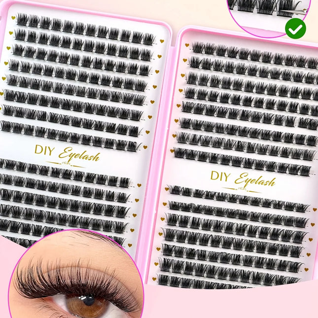 DIY Eyelash Extension Kit Eyelash Book, 384 Clusters of D-Curl Personal Eyelash Clusters - Suitable for At-Home Eyelash DIY, Cat